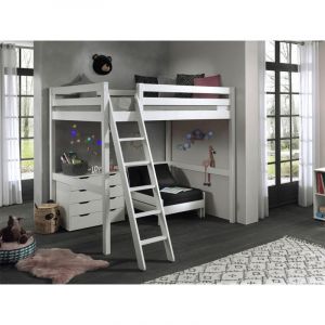 Lit Mezzanine Blanc 140x200cm avec Fauteuil et Commode - SLEEPY - ALTOBUY