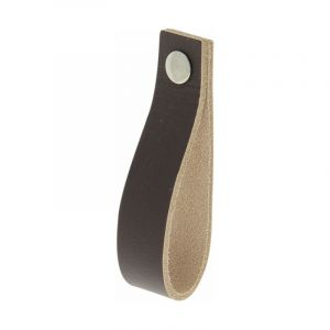 Bouton ou poignée tirette entraxe 128mm cuir finition marron foncé - CADAP - PB0528/25S