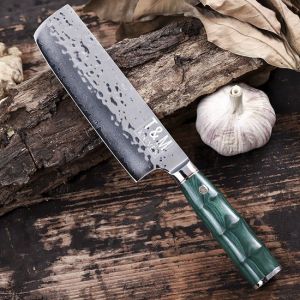 Couteau de chef T&M en acier Damas Deluxe - Hachoir japonais Nakiri - Emerald - Livré dans un coffret cadeau avec housse de protection de première qualité