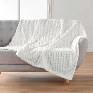 Douceur d'Intérieur Plaid (125 x 150 cm) Mini Frosty Naturel, Flanelle Relief Unie