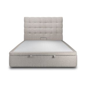 Lit coffre 140x190cm avec tête de lit capitonnée Bouclette Gris - Hauteur totale : 39cm