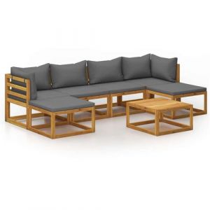Salon de jardin meuble d'extérieur ensemble de mobilier 7 pièces avec coussin bois d'acacia solide 02_0017056