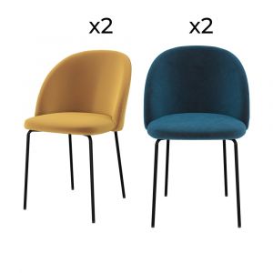 Rendez Vous D&eacute;co Pack 4 chaises en velours jaune moutarde et bleu fonc&eacute; - Karl - Rendez-Vous D&eacute;co