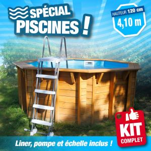 Ubbink Piscine bois hors sol Sunwater All in ONE 410 - H120cm - Liner bleu 50/100&egrave;me - Echelle amovible New 2019 7504798L