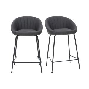 Miliboo Tabourets de bar design tissu gris foncé 65 cm (lot de 2) SHERU