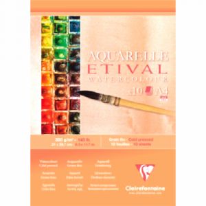 Clairefontaine 96305C - Bloc encollé en tête de 10 feuilles de papier aquarelle Etival grain fin, 300 g/m², 21x29,7