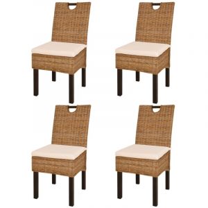 Décoshop26 Lot de 4 chaises de salle à manger cuisine design classique rotin Kubu bois de manguier CDS021927