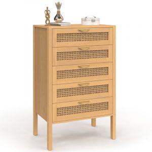 Image de Idmarket Chiffonnier 5 tiroirs edhen 60 cm commode semainier cannage coloris bois