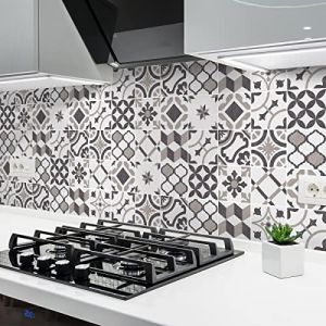 Sticker Mural Carrelage adh&eacute;sif Cuisine Salle de Bain - 24 Stickers Carreaux DE Ciment AZULEJOS Anabella - 24stickers10x10cm