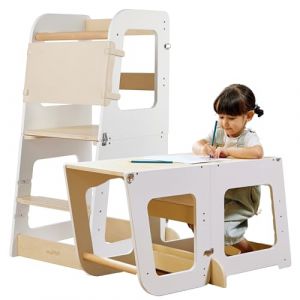 Tour d'Observation Enfant Montessori Convertible en Bureau - Tour d'apprentissage - Marche pied pour Enfant 12 Mois à 6 Ans.