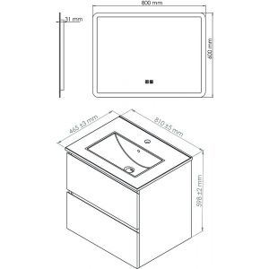 Meuble salle de bain TRENDY - 80 cm - Blanc brillant - 2 Tiroirs - Miroir ATHENA