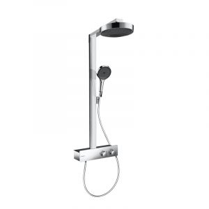 Hansgrohe Rainfinity - Colonne de douche &eacute;conomie d'eau (EcoSmart) avec mitigeur thermostatique, douche pluie 250 mm, douchette, support, flexible, barre et douche de t&ecirc;te ronde, Chrom&eacute;, 28742000