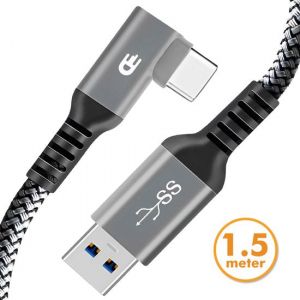 Drivv. Câble USB vers USB C - Angulaire - Modèle 2024 - Câble de données et de charge USB C - Charge rapide / Chargeur rapide - 1,5 mètre court - Convient à Samsung, iPhone 15 et plus - Gris