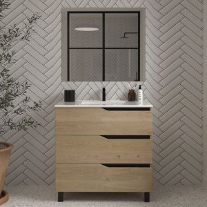 Meuble de salle de bain 60cm simple vasque - 3 tiroirs - madera miel (bois clair) - MATA