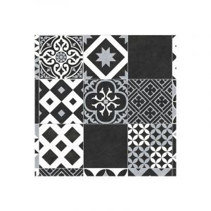 Décoweb Sol Vinyle Link Plus - Carreaux de ciment noir et blanc - Surface brillante - 2 x 6m