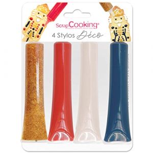 Scrapcooking Kit de 4 stylos alimentaires - bleu foncé, rouge, doré, blanc