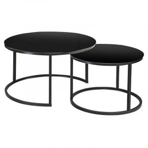 AC-Déco Meubles - Lot de 2 tables gigognes ATLANTA rondes - Noir - D 80 x H 45 cm.