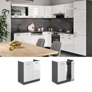 Meuble sous évier "R-Line" 80cm Blanc brillant/Anthracite Vicco