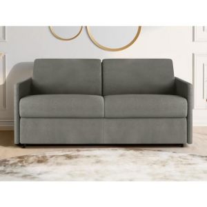 Canapé 3 places convertible express en tissu gris clair - Couchage à lattes larges 140 cm - Matelas 18 cm CALIFE