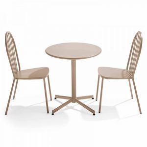 Oviala Ensemble table de terrasse inclinable et 2 chaises bistrot taupe - Palavas