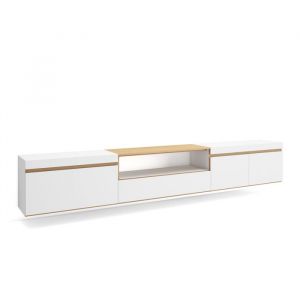 Image de Skraut Home - Meuble TV, Banc Télé, Grand espace de Rangement, 288x35x45 cm, TV grand format, Suspendu, Mural, Style moderne, Blanc et Chêne Soft
