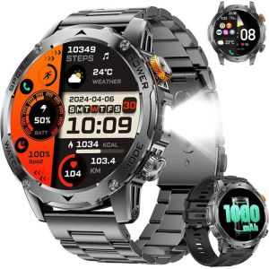 LIGE Montre Connectée Homme - Appel Bluetooth, 1000mAh, 1.75" HD, 110 Sports, IP68, Android iOS, Noir.