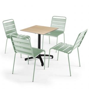 Oviala Ensemble table de jardin stratifié en chêne et 4 chaises vert sauge 60 x 60 x 83 cm