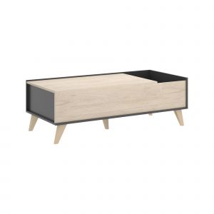 Table basse Dburs, Porte-revues de salon avec compartiment de rangement, Table basse, 99x60h41 cm, Anthracite et Chêne - Dmora