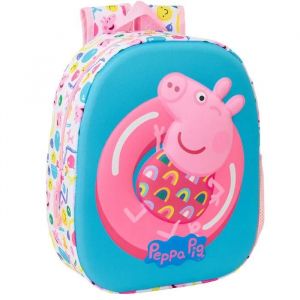 Safta PEPPA Pig 3D - Sac à dos d'école, avec design 3D, adaptable au chariot, idéal pour les enfants de différents âges, confortable et polyvalent, qualité et résistance, 27 x 10 x 33 cm, Blanc/rose/bleu, M