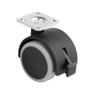 Roulette de meuble avec bande de roulement souple O50mm avec plaque et frein gri