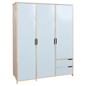 Image de Pegane Armoire de rangement en pin massif clair et blanc - L.146 x H.200 x P.60 cm -