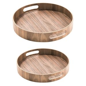 Table passion Set de 2 plateaux ronds 35.5 cm et 40,5 cm brun en bois