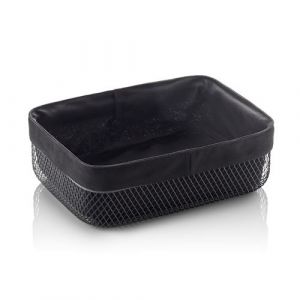 WAS Germany Corbeille &agrave; pain d&eacute;corative en m&eacute;tal rev&ecirc;tu par pulv&eacute;risation avec insert en coton - Noir - 27 x 20 x 8,5 cm