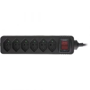 Inline Multiprise Suisse 6 Prises avec Interrupteur, 1,5 m, Noir