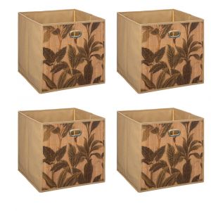 Lot de 4 Boîtes de rangement Bambou Naturel motif Vert 31 x 31 cm