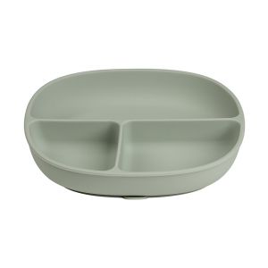 Image de Assiette silicone compartimentée avec ventouse et couvercle sage - Vert