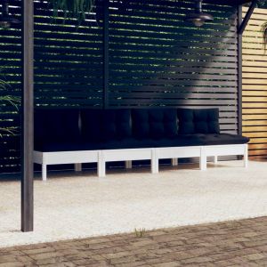 VidaXL Canapé 4 places de jardin avec coussins anthracite Bois de pin - Blanc