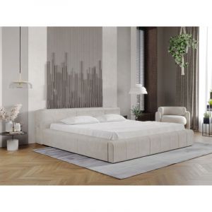 Lit rembourr&eacute; avec rangement 160x200 velours beige Lipari