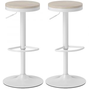 Homcom Lot de 2 tabourets de bar pivotants hauteur réglable acier blanc