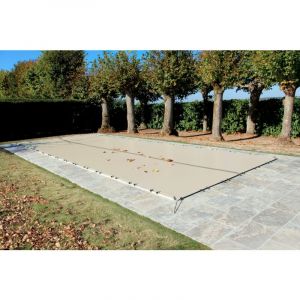 Bâche d'Hiver Beige 7,60 x 4,10 m pour Piscine Maximum 7 x 3,5 m avec Grille Centrale d'Evacuation - Fabrication Française - Direct Usine - 550 g/m²