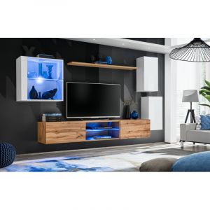 AC-Déco Ensemble Meuble TV "Switch XXIII" 250cm Blanc & Naturel