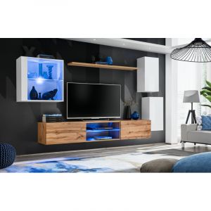 Image de AC-Déco Ensemble Meuble TV "Switch XXIII" 250cm Blanc & Naturel