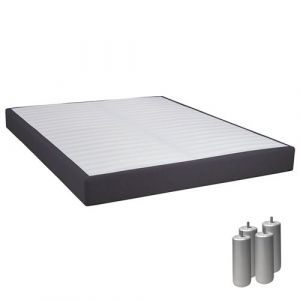TAPIKIT - Sommier Tapissier D&eacute;montable 2x20 Lattes 160x200cm Anthracite + Pieds Argent 15cm - Altobuy