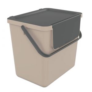 Sundis Loops, poubelle de tri sélectif d’intérieur 25L, empilable, rectangulaire, en plastique recyclé taupe, avec couvercle, poignée et anse, pour cuisine, cantine, restaurant, salle de pause