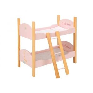 Arias Lit superpos&eacute; en bois pour poup&eacute;es - 50x27.5x49.5 cm - Rose - &Eacute;chelle incluse - 2 oreillers - 2 couvre-lits