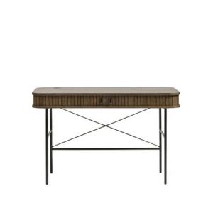 DRAWER Bureau 2 portes aux angles arrondis en bois et métal L120cm - Alicia - Couleur - Bois foncé