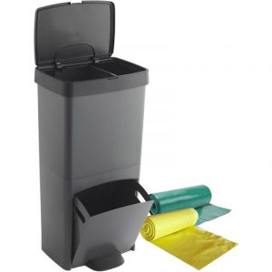 Pack Poubelle tri s&eacute;lectif 70L VERTICAL, 2 compartiments, poubelle &agrave; d&eacute;chets, 76 cm, avec sacs poubelles