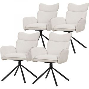 ML-Design Lot de 4 Chaises de Salle &agrave; Manger Pivotantes &agrave; 360&deg;, Beige, Rev&ecirc;tement en Tissu, avec Accoudoirs et Dossier Ergonomique Pieds en M&eacute;tal