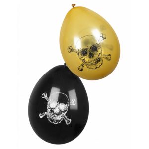 6 Ballons Pirate Jolly Roger noir et doré 25 cm Taille Unique