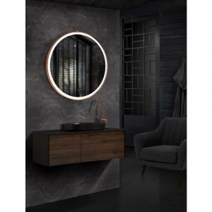 Image de Miroir Ledimex Paris Triled Périmétral - Double Sensor On/Off et Anti-Buée - Rond Ø80CM avec Cadre Aluminium Or Rosé